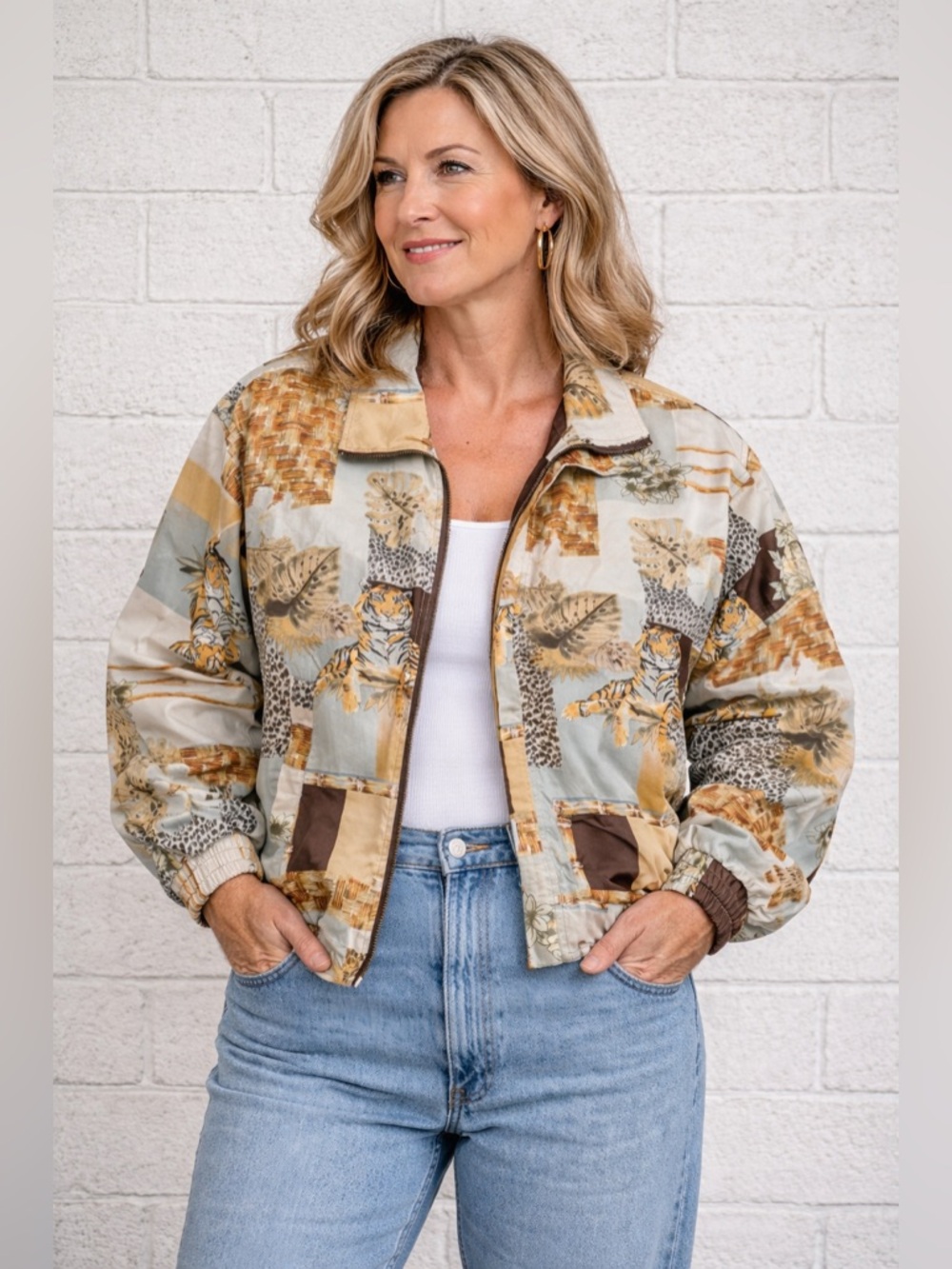 Vintage Animal Print Bomber‎ Jacket